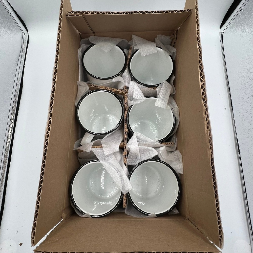 Cinsa Enamel Coffee Mugs Set of 6 White Speckled 21oz Camping New - Picture 9 of 9